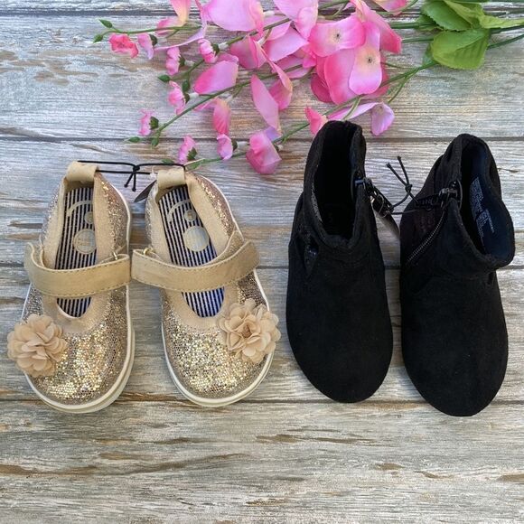 BABY GIRL SLOUCH Boots & Slip-On Sparkly Shoes 2-Pack Size 5 - Picture 1 of 7